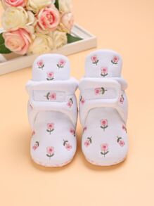 嬰兒花卉刺繡毛絨內襯雪地靴 - 白色 - 查看 4