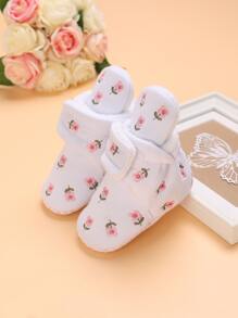 嬰兒花卉刺繡毛絨內襯雪地靴 - 白色 - 查看 5