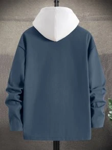 Manfinity Homme Men Flap Pocket Drop Shoulder Overcoat Without Hoodie - Dusty Blue - View 3