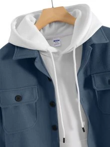 Manfinity Homme Men Flap Pocket Drop Shoulder Overcoat Without Hoodie - Dusty Blue - View 5