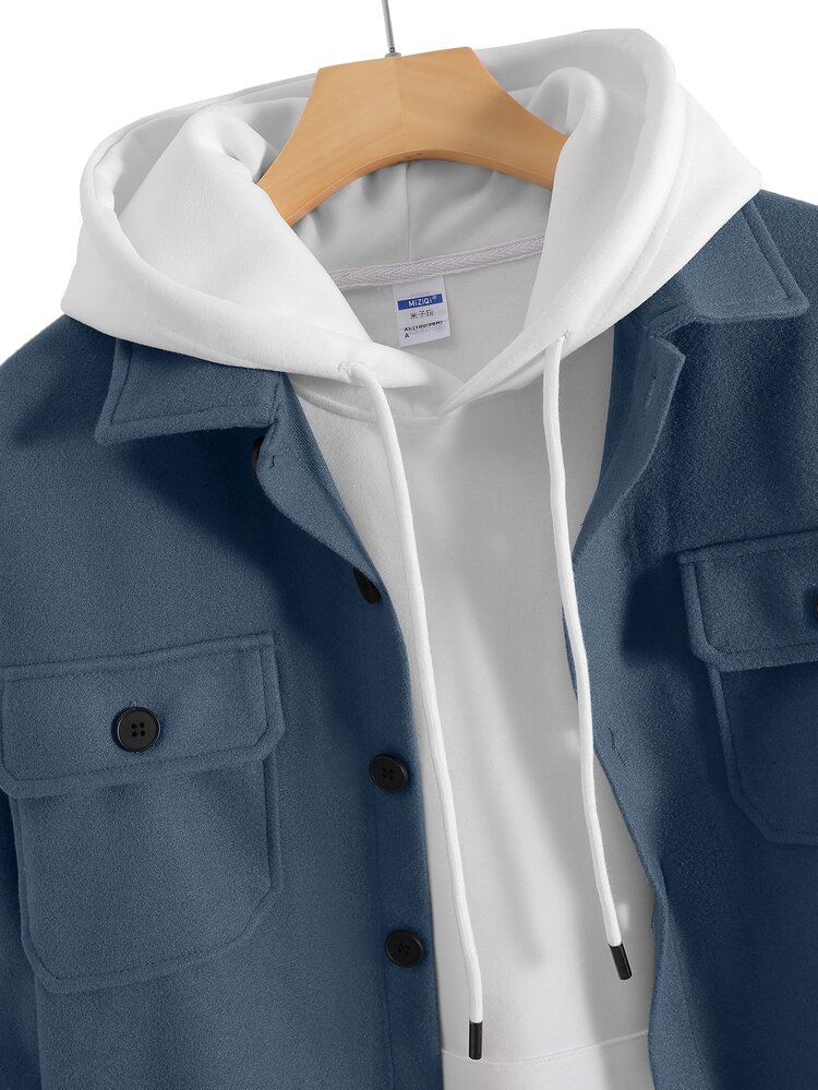 Manfinity Homme 男式翻領口袋下肩外套,無連帽設計 - 霧霾藍 - 查看 5