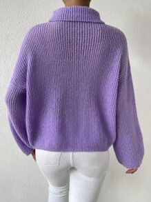 SHEIN Essnce High Neck Drop Shoulder Jumper - Purple - View 2