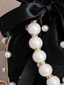 Túi xách mini trang trí ngọc trai giả & kim cương giả thời trang sang trọng sang trọng Ngọc trai mini tay cầm hình dạng thùng Túi đeo vai đính cườm ngọc trai Túi xách buổi tối Logo tùy chỉnh - màu đen - Xem 6