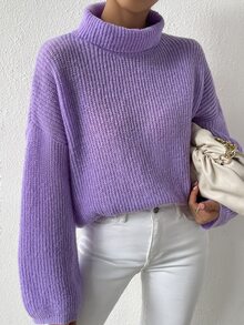 SHEIN Essnce High Neck Drop Shoulder Jumper - Purple - View 6