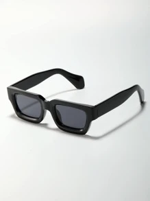 1pc Men's Vintage Thick Frame Square Frame Plastic Frame Summer Sun Protection Fashion Glasses Flat Top Fashion Glasses Thick Texture Suitable For Daily Commute Black Tea Color Transparent Gray Glasses Unisex Geometric 3D Glasses Cyber Style (Includes Glasses Rope And PU Glasses Case) - Black - View 5