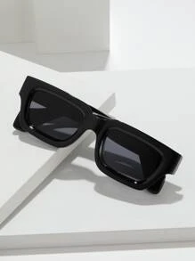 1pc Men's Vintage Thick Frame Square Frame Plastic Frame Summer Sun Protection Fashion Glasses Flat Top Fashion Glasses Thick Texture Suitable For Daily Commute Black Tea Color Transparent Gray Glasses Unisex Geometric 3D Glasses Cyber Style (Includes Glasses Rope And PU Glasses Case) - Black - View 6
