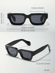 1pc Men's Vintage Thick Frame Square Frame Plastic Frame Summer Sun Protection Fashion Glasses Flat Top Fashion Glasses Thick Texture Suitable For Daily Commute Black Tea Color Transparent Gray Glasses Unisex Geometric 3D Glasses Cyber Style (Includes Glasses Rope And PU Glasses Case) - Black - View 9