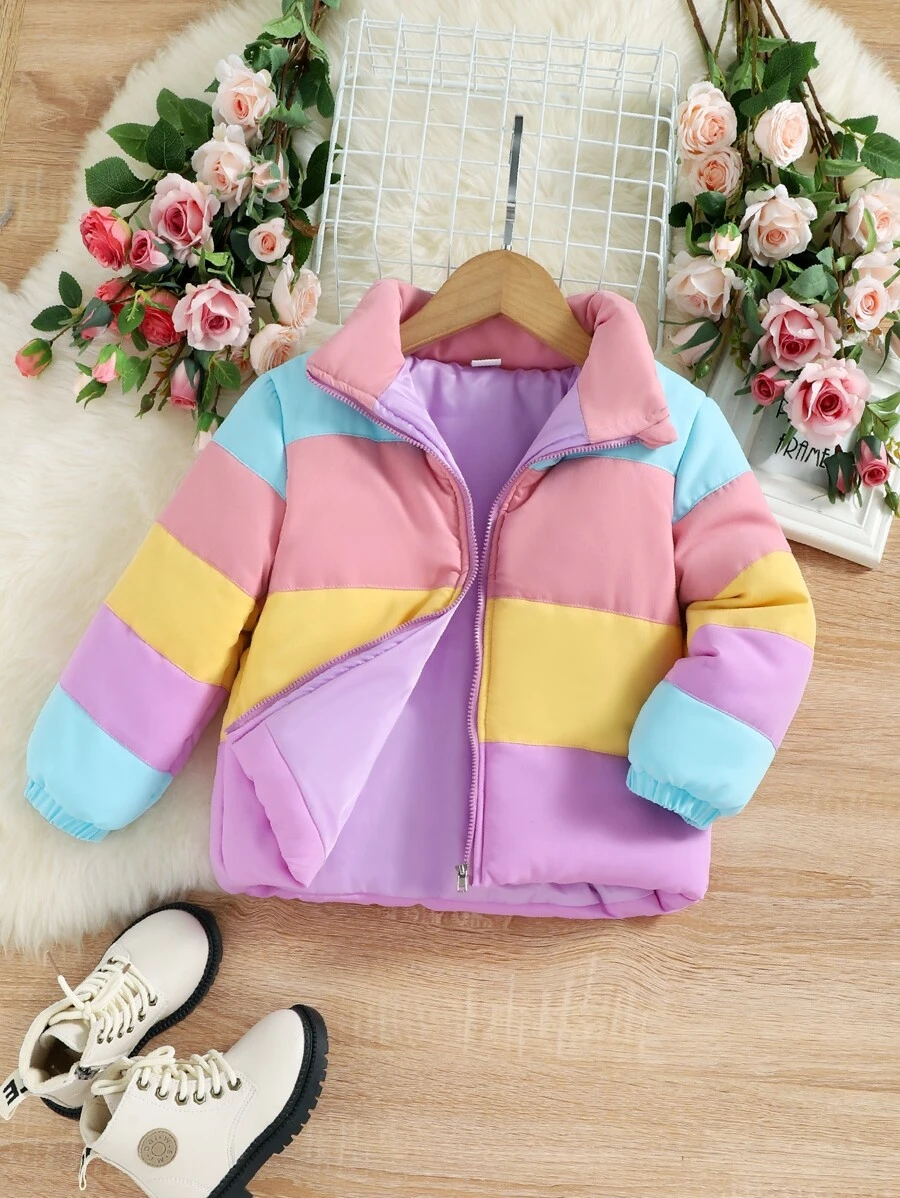 Toddler Girls Colourblock Zip Up Winter Coat - Multicolor - View 1