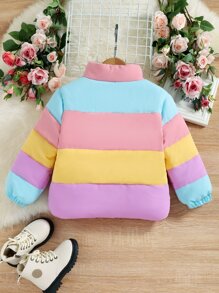 Toddler Girls Colourblock Zip Up Winter Coat - Multicolor - View 2