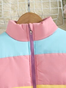 Toddler Girls Colourblock Zip Up Winter Coat - Multicolor - View 5