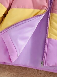 Toddler Girls Colourblock Zip Up Winter Coat - Multicolor - View 6