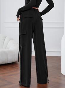 SHEIN ICON Gorpcore Flap Pocket Cargo Trousers - Black - View 2