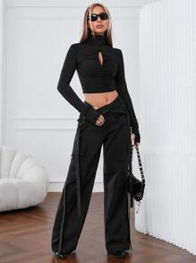 SHEIN ICON Gorpcore Flap Pocket Cargo Trousers - Black - View 3