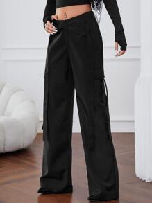 SHEIN ICON Gorpcore Flap Pocket Cargo Trousers - Black - View 4