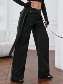 SHEIN ICON Gorpcore Flap Pocket Cargo Trousers - Black - View 6