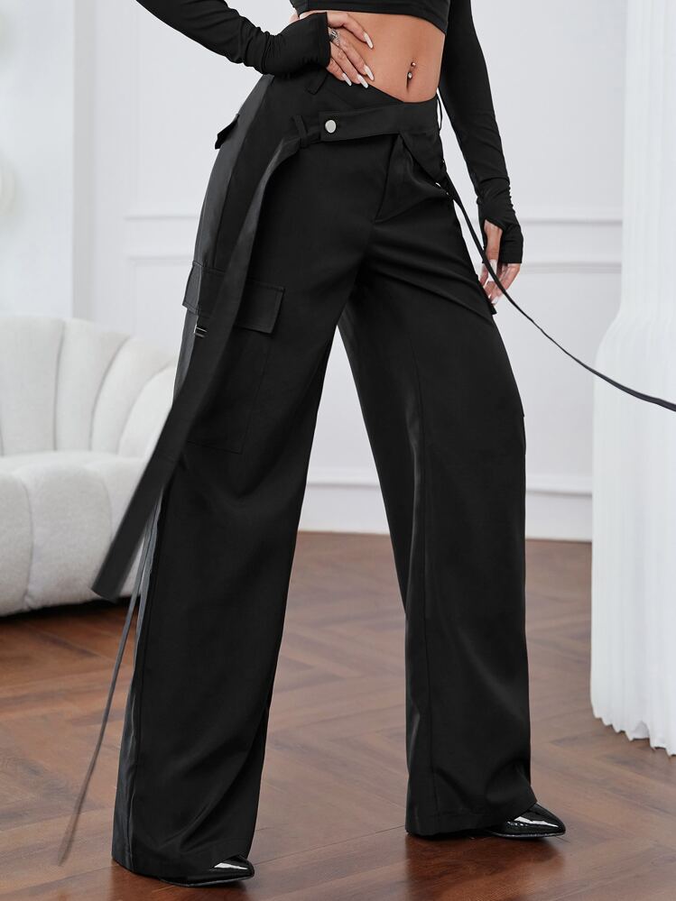 SHEIN ICON Gorpcore Flap Pocket Cargo Pants - Black - View 6