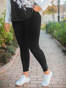 EMERY ROSE Pantalones ajustados con diseño de diamante de imitación bajo con abertura