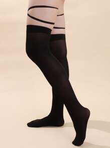 Criss Cross Over The Knee Socks - màu đen - Xem 2