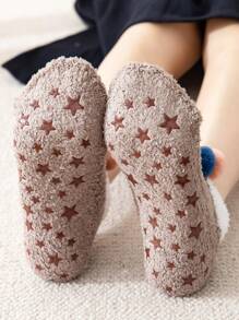 球球裝飾毛絨襪子 - 咖啡棕 - 查看 3