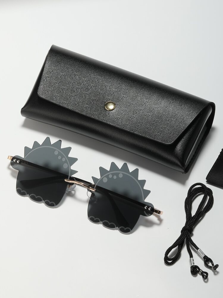 Hombres gafas de moda de lentes con diseño de dinosaurio con cuerda de gafas - Gris Oscuro - Añade 7