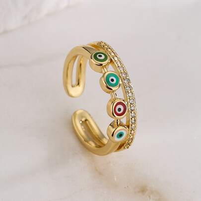 Eye & Cubic Zirconia Decor Cuff Ring