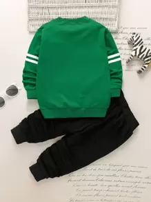 SHEIN Explorewe Young Boy Letter Graphic Sweatshirt With Sweatpants - Army Green - View 2