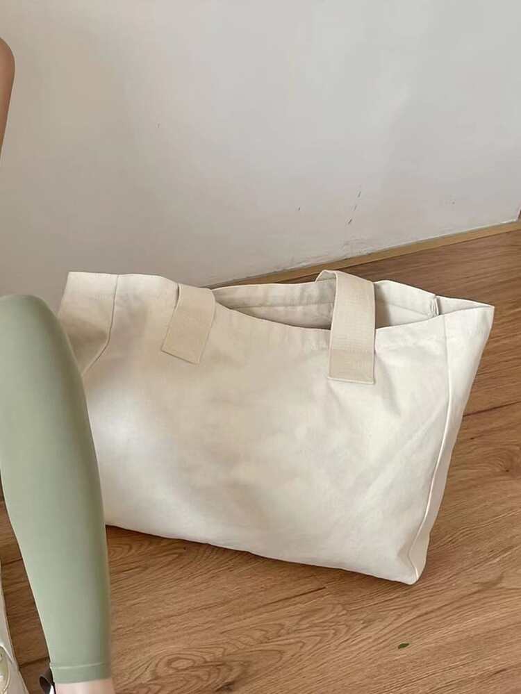 Letter Graphic Shopper Bag - Beige - View 2