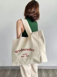 Letter Graphic Shopper Bag - Beige - View 3