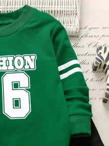 SHEIN Explorewe Young Boy Letter Graphic Sweatshirt With Sweatpants - Army Green - View 3