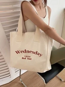 Letter Graphic Shopper Bag - Beige - View 4