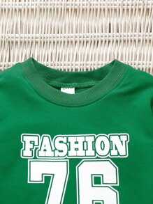 SHEIN Explorewe Young Boy Letter Graphic Sweatshirt With Sweatpants - Army Green - View 6