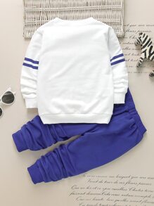 SHEIN 年輕男孩字母圖形運動衫和汗褲 - 藍白色 - 查看 2