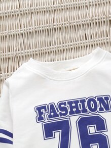 SHEIN 年輕男孩字母圖形運動衫和汗褲 - 藍白色 - 查看 4