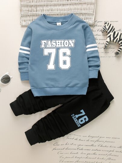 SHEIN Young Boy Letter Graphic Sweatshirt With Sweatpants
