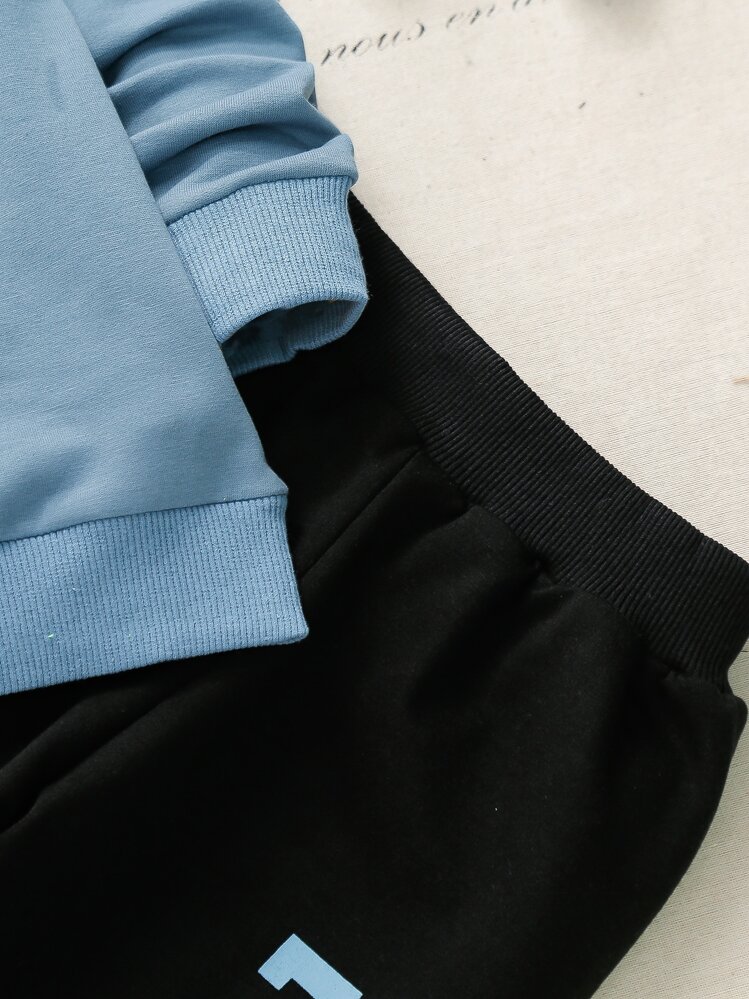 SHEIN 男童字母圖形運動連帽衫配運動長褲 - 彩色 - 查看 5