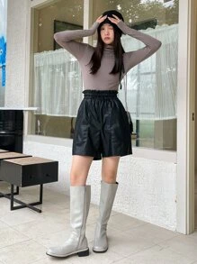 DAZY Áo thun nữ màu trơn Giải trí - Màu xám đen - Xem 8