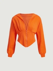 SHEIN MOD Drop Shoulder Heathered Knit Zip-Up Hoodie - Orange - View 1