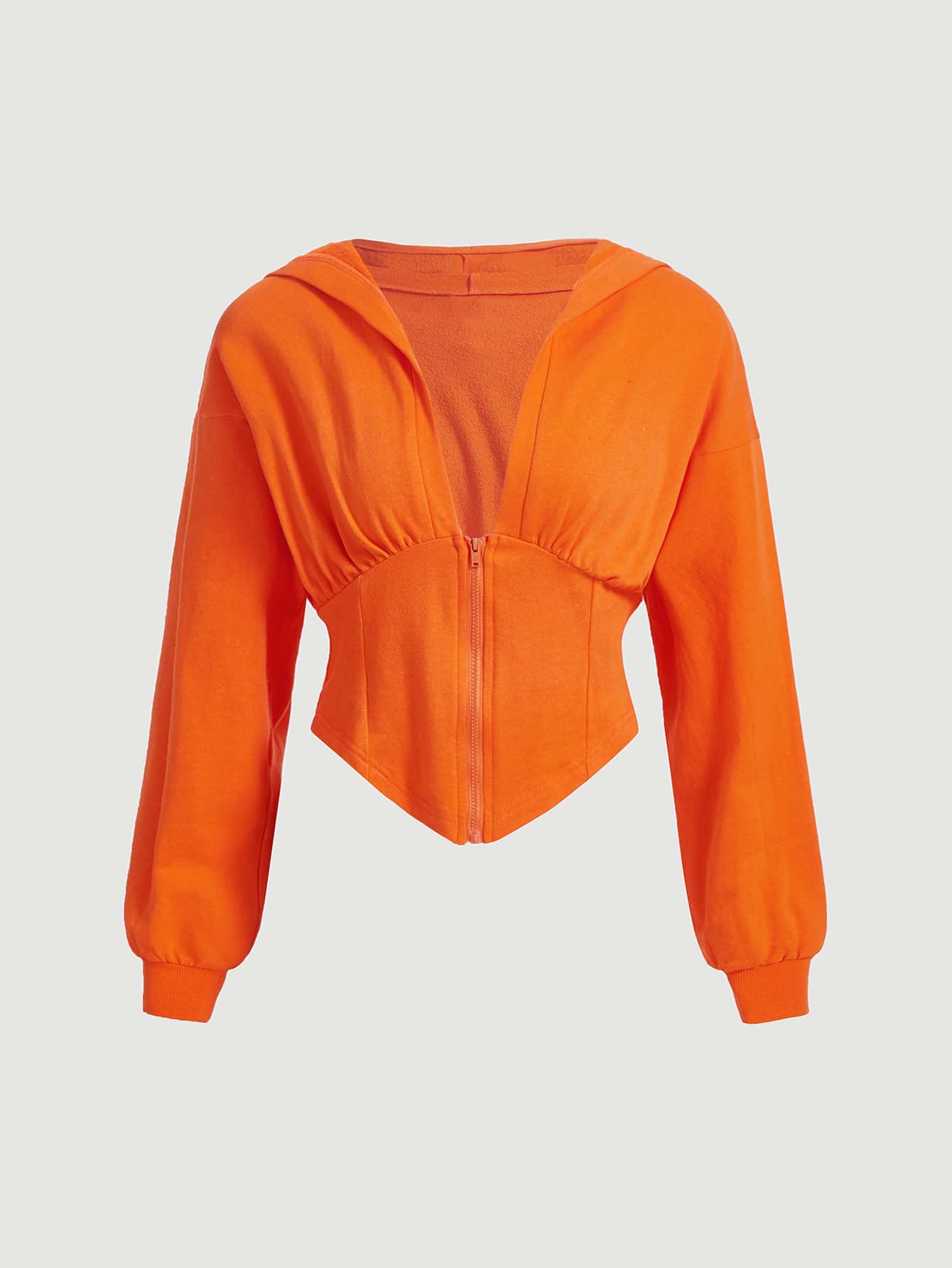 SHEIN MOD Drop Shoulder Heathered Knit Zip-Up Hoodie - Orange - View 1