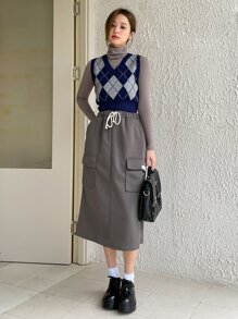 DAZY Áo thun nữ màu trơn Giải trí - Màu xám đen - Xem 10