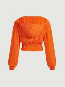 SHEIN MOD Drop Shoulder Heathered Knit Zip-Up Hoodie - Orange - View 2
