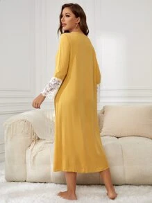 Contrast Lace Fringe Detail Night Dress - Yellow - View 2