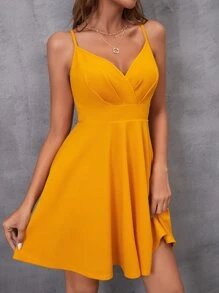 SHEIN Privé Solid Ruched Cami Dress