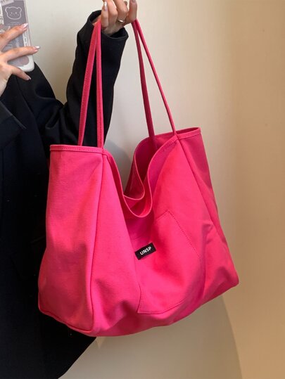 Women's Solid Color Fashion Canvas Tote Bag, Shoulder Handbag, Student Bookbag, Large Capacity, Essential For Christmas, New Item, Valentine's Day Special