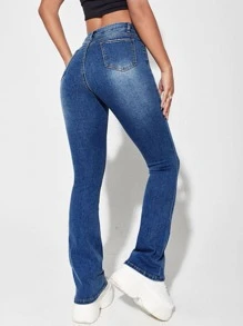 SHEIN ICON Slant Pocket Flare Leg Jeans - Medium Wash - View 2