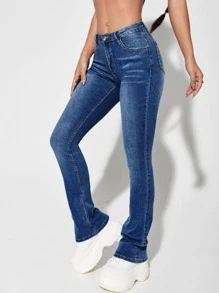 SHEIN ICON Slant Pocket Flare Leg Jeans - Medium Wash - View 5