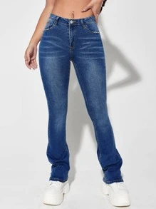 SHEIN ICON Slant Pocket Flare Leg Jeans - Medium Wash - View 6
