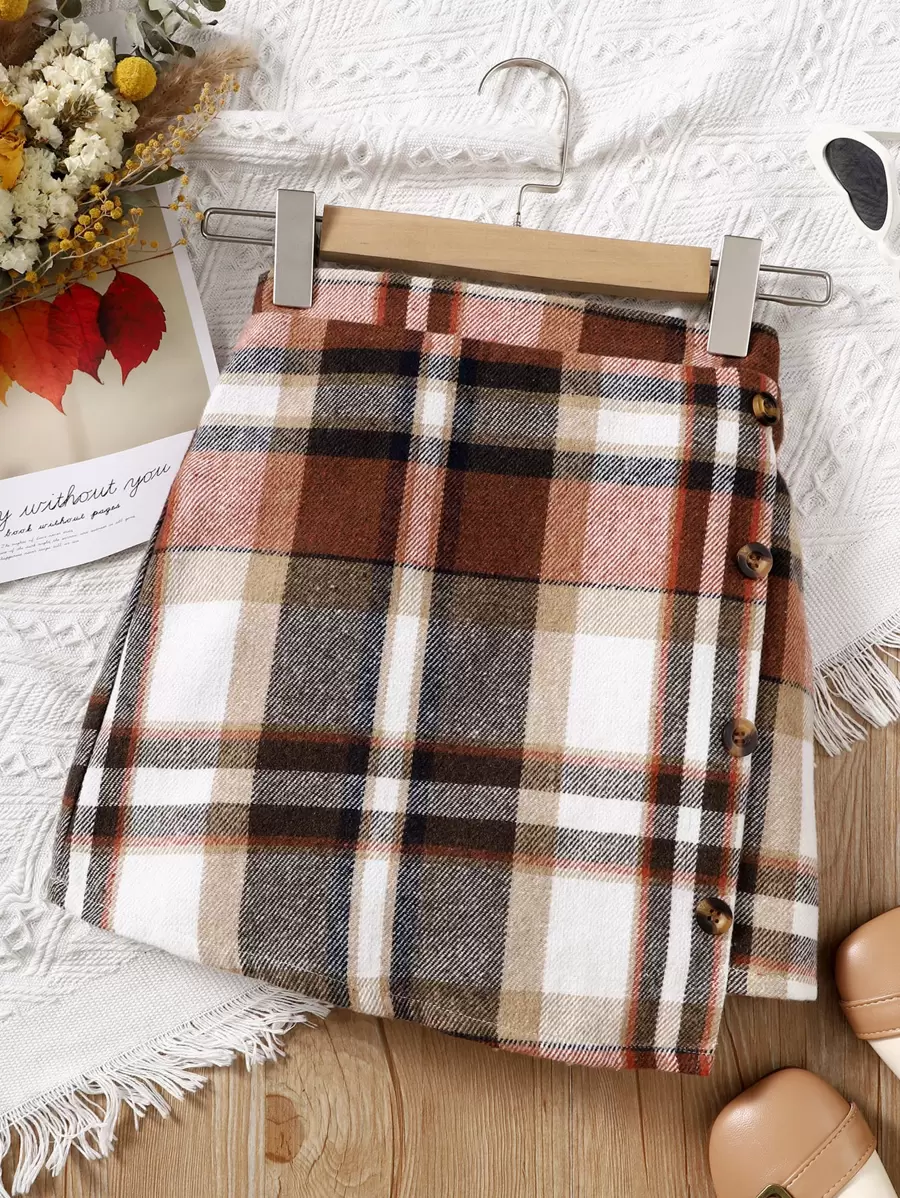 Cô gái Tween In kẻ sọc Nút phía trước Váy - Nhiều màu - Xem 1