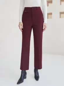 MOTF PREMIUM WOOL MIX STRAIGHT TAILORED TROUSERS - Maroon - View 2