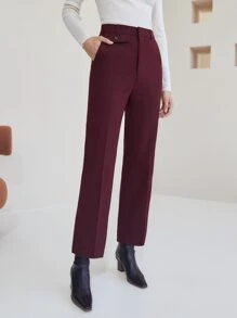 MOTF PREMIUM WOOL MIX STRAIGHT TAILORED TROUSERS - Maroon - View 4