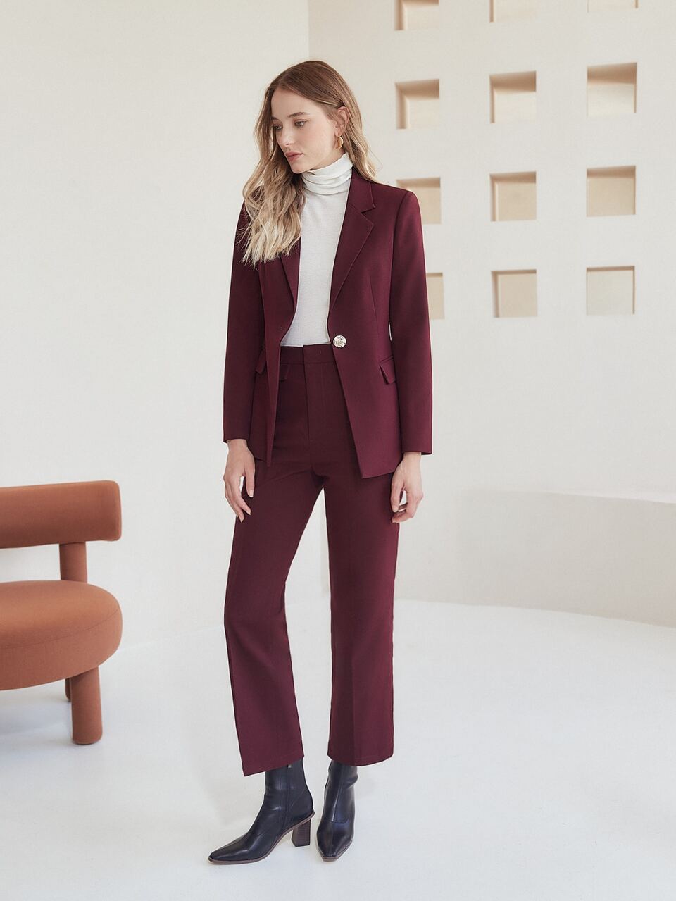 WOOL MIX STRAIGHT TAILORED PANTS